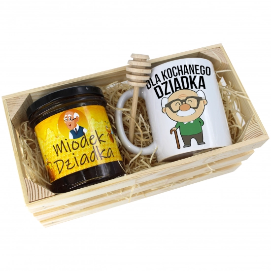 PREZENT DLA DZIADKA KOMPLET KUBEK MIÓD NATURALNY SKRZYNCE DZIADEK UPOMINEK
