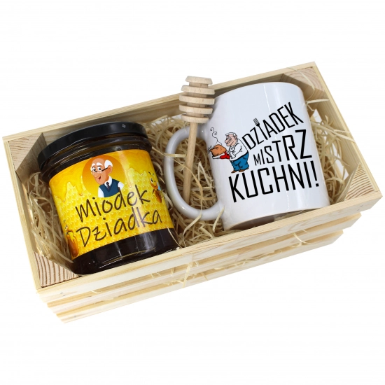 PREZENT DLA DZIADKA KOMPLET KUBEK MIÓD NATURALNY SKRZYNCE DZIADEK UPOMINEK