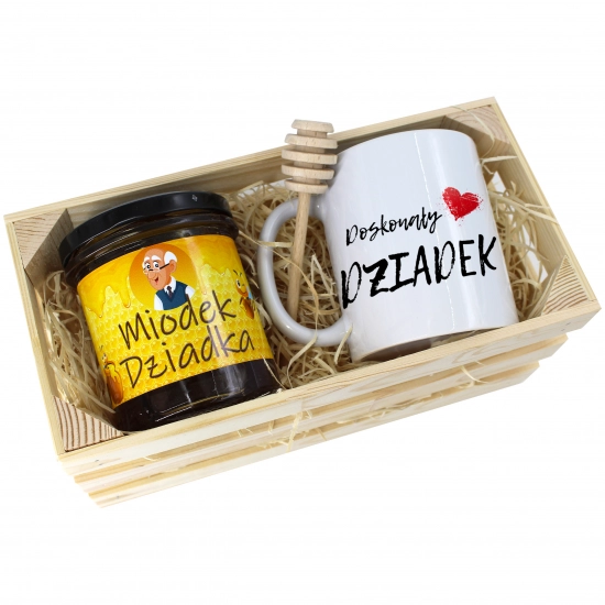 PREZENT DLA DZIADKA KOMPLET KUBEK MIÓD NATURALNY SKRZYNCE DZIADEK UPOMINEK