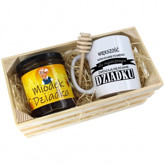 PREZENT DLA DZIADKA KOMPLET KUBEK MIÓD NATURALNY SKRZYNCE DZIADEK UPOMINEK