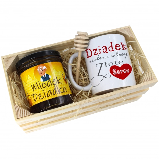 PREZENT DLA DZIADKA KOMPLET KUBEK MIÓD NATURALNY SKRZYNCE DZIADEK UPOMINEK