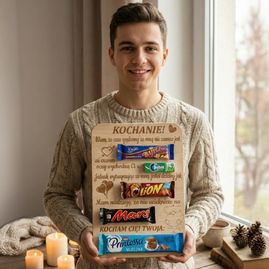 GOTOWA TABLICZKA ZE SŁODYCZAMI PREZENT WALENTYNKI DZIEŃ KOBIET CHŁOPAKA