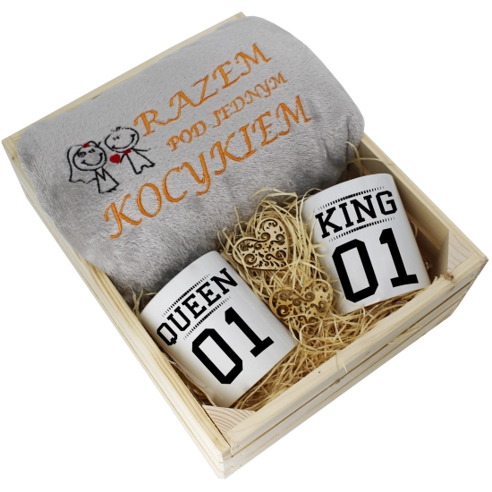 PREZENT ŚLUBNY ZESTAW KOC 160x200 + KUBKI ŻONA MĄŻ