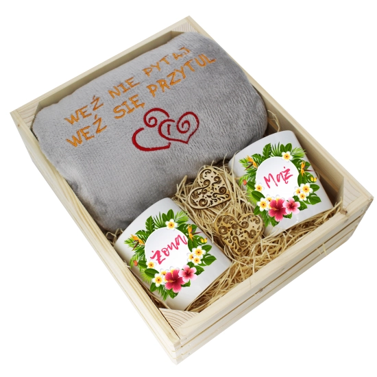 PREZENT ŚLUBNY ZESTAW KOC 160x200 + KUBKI ŻONA MĄŻ