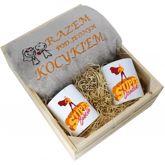 PREZENT ZESTAW KOC 160x200 + KUBKI BABCIA DZIADEK