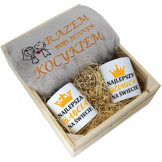 PREZENT ZESTAW KOC 160x200 + KUBKI BABCIA DZIADEK