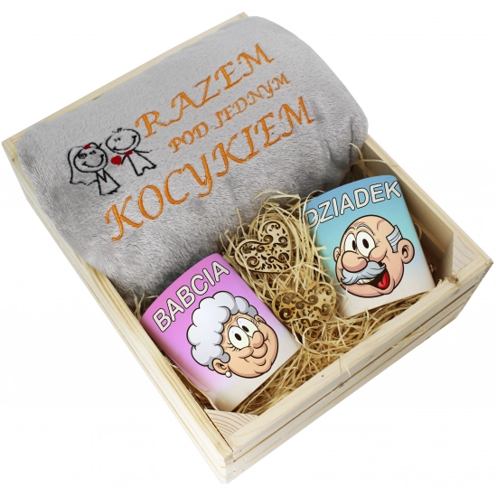 PREZENT ZESTAW KOC 160x200 + KUBKI BABCIA DZIADEK