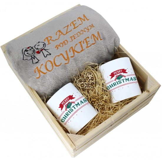 PREZENT ŚWIĄTECZNY ZESTAW KOC 160x200 + KUBKI
