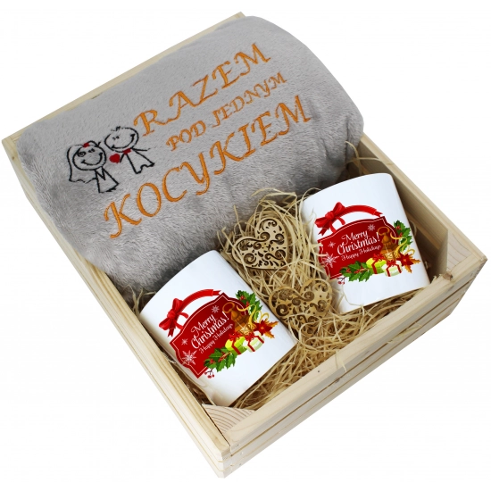 PREZENT ŚWIĄTECZNY ZESTAW KOC 160x200 + KUBKI