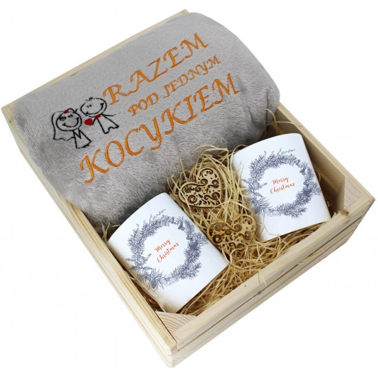 PREZENT ŚWIĄTECZNY ZESTAW KOC 160x200 + KUBKI