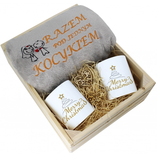 PREZENT ŚWIĄTECZNY ZESTAW KOC 160x200 + KUBKI