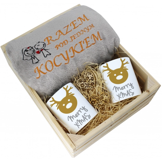 PREZENT ŚWIĄTECZNY ZESTAW KOC 160x200 + KUBKI