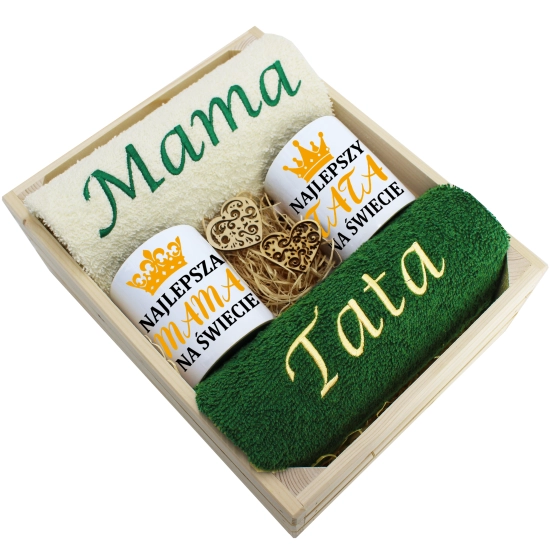 PREZENT DLA MAMY I TATY KOMPLET RĘCZNIKI + KUBKI