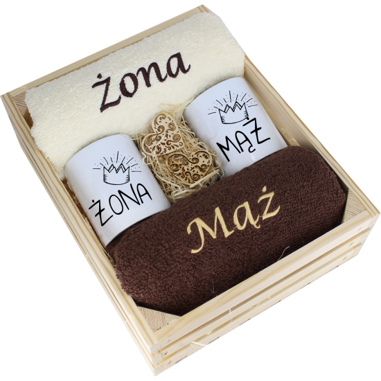 PREZENT ŚLUBNY ZESTAW RĘCZNIKI + KUBKI ŻONA i MĄŻ