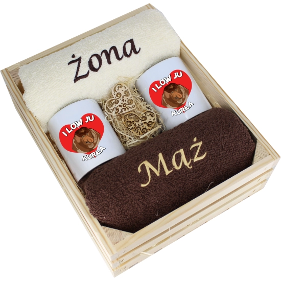 PREZENT ŚLUBNY ZESTAW RĘCZNIKI + KUBKI ŻONA i MĄŻ