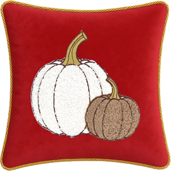 Zbliżenie aplikacji dyni i dekoracyjnego sznura na poszewce velvet premium 40x40 cm – TwójDomNa5.pl