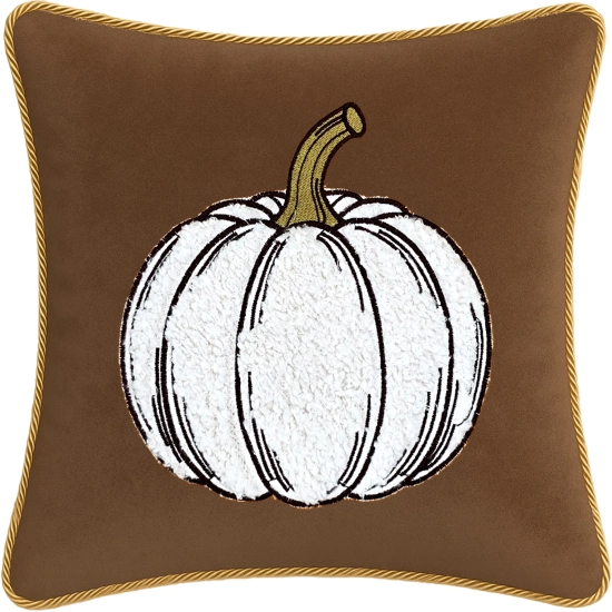 Zbliżenie aplikacji dyni i dekoracyjnego sznura na poszewce velvet premium 40x40 cm – TwójDomNa5.pl