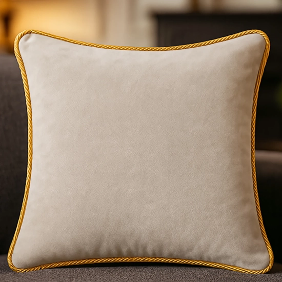 Luksusowa kwadratowa poszewka na poduszkę 40x40 cm z aksamitnego weluru i dekoracyjnym sznurem.