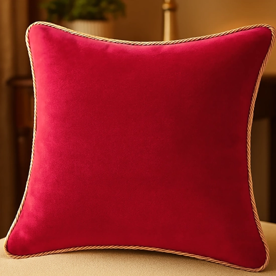Luksusowa kwadratowa poszewka na poduszkę 40x40 cm z aksamitnego weluru i dekoracyjnym sznurem.