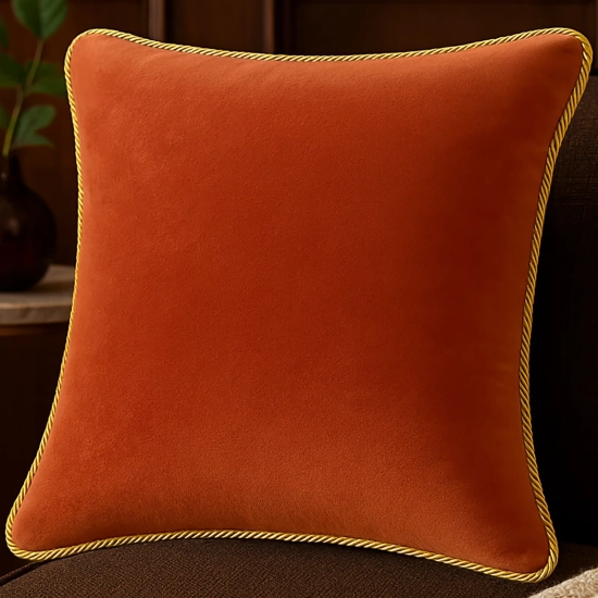 Luksusowa kwadratowa poszewka na poduszkę 40x40 cm z aksamitnego weluru i dekoracyjnym sznurem.