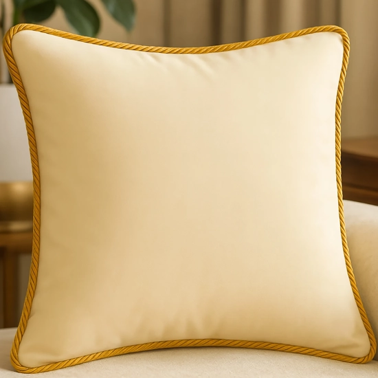 Luksusowa kwadratowa poszewka na poduszkę 40x40 cm z aksamitnego weluru i dekoracyjnym sznurem.