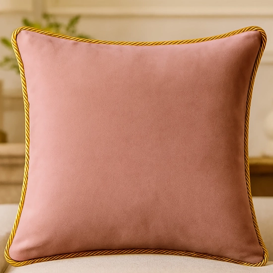 Luksusowa kwadratowa poszewka na poduszkę 40x40 cm z aksamitnego weluru i dekoracyjnym sznurem.
