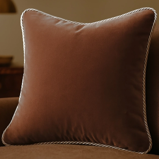 Luksusowa kwadratowa poszewka na poduszkę 40x40 cm z aksamitnego weluru i dekoracyjnym sznurem.