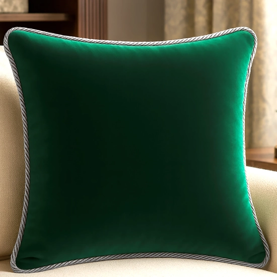 Luksusowa kwadratowa poszewka na poduszkę 40x40 cm z aksamitnego weluru i dekoracyjnym sznurem.