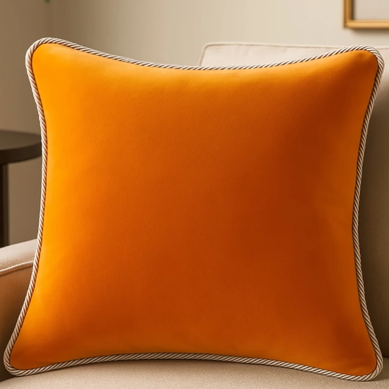 Luksusowa kwadratowa poszewka na poduszkę 40x40 cm z aksamitnego weluru i dekoracyjnym sznurem.