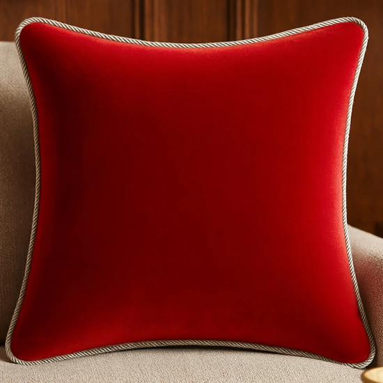 Luksusowa kwadratowa poszewka na poduszkę 40x40 cm z aksamitnego weluru i dekoracyjnym sznurem.