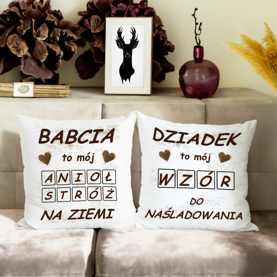 KOMPLET PREZENT DLA BABCI I DZIADKA PODUSZKA KUBEK BABCIA DZIADEK ZESTAW