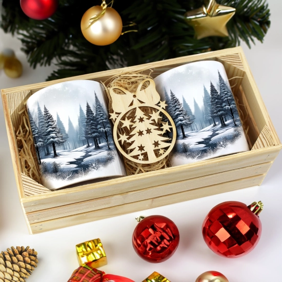 PREZENT ŚWIĄTECZNY ZESTAW KUBKÓW W SKRZYNCE KUBKI MIKOŁAJ RENIFER ŚWIĘTA