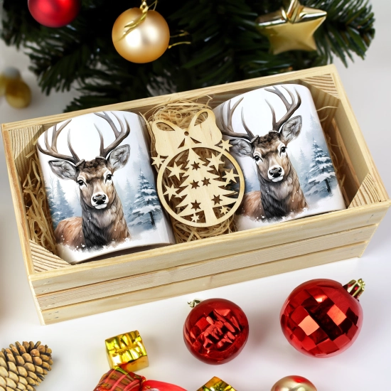 PREZENT ŚWIĄTECZNY ZESTAW KUBKÓW W SKRZYNCE KUBKI MIKOŁAJ RENIFER ŚWIĘTA