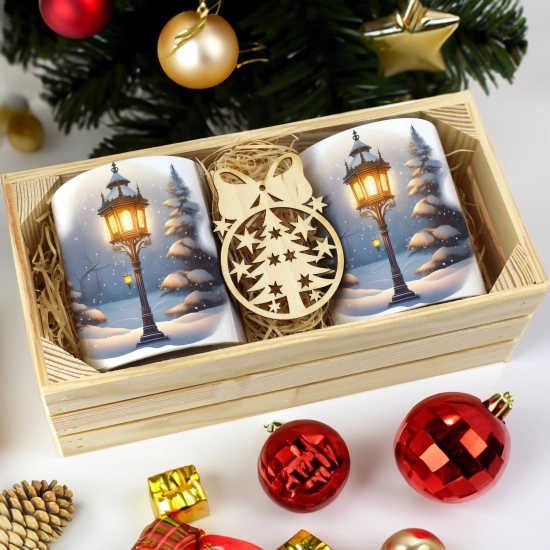 PREZENT ŚWIĄTECZNY ZESTAW KUBKÓW W SKRZYNCE KUBKI MIKOŁAJ RENIFER ŚWIĘTA