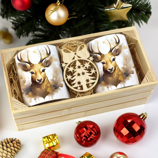 PREZENT ŚWIĄTECZNY ZESTAW KUBKÓW W SKRZYNCE KUBKI MIKOŁAJ RENIFER ŚWIĘTA