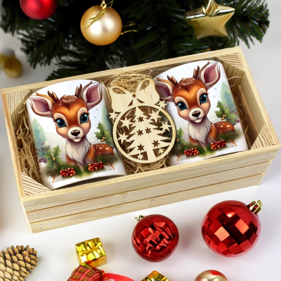 PREZENT ŚWIĄTECZNY ZESTAW KUBKÓW W SKRZYNCE KUBKI MIKOŁAJ RENIFER ŚWIĘTA