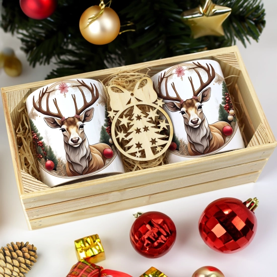 PREZENT ŚWIĄTECZNY ZESTAW KUBKÓW W SKRZYNCE KUBKI MIKOŁAJ RENIFER ŚWIĘTA