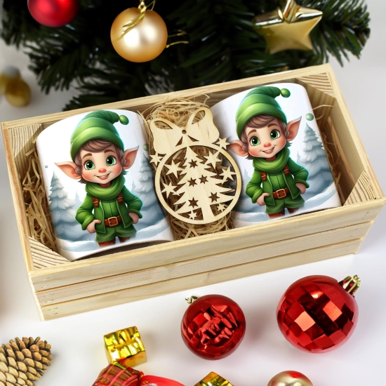 PREZENT ŚWIĄTECZNY ZESTAW KUBKÓW W SKRZYNCE KUBKI MIKOŁAJ RENIFER ŚWIĘTA