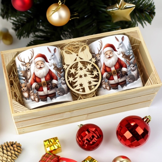 PREZENT ŚWIĄTECZNY ZESTAW KUBKÓW W SKRZYNCE KUBKI MIKOŁAJ RENIFER ŚWIĘTA