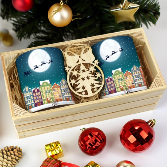 PREZENT ŚWIĄTECZNY ZESTAW KUBKÓW W SKRZYNCE KUBKI MIKOŁAJ RENIFER ŚWIĘTA