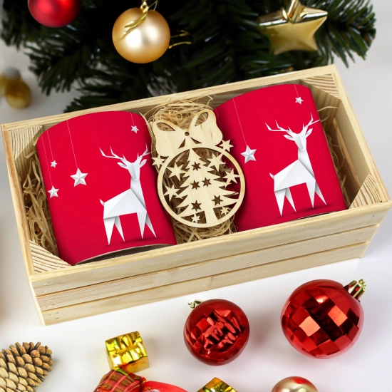 PREZENT ŚWIĄTECZNY ZESTAW KUBKÓW W SKRZYNCE KUBKI MIKOŁAJ RENIFER ŚWIĘTA