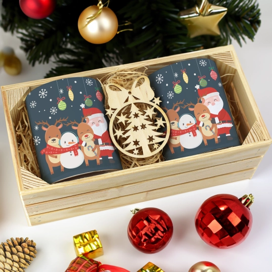 PREZENT ŚWIĄTECZNY ZESTAW KUBKÓW W SKRZYNCE KUBKI MIKOŁAJ RENIFER ŚWIĘTA