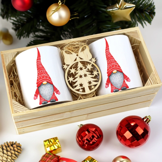 PREZENT ŚWIĄTECZNY ZESTAW KUBKÓW W SKRZYNCE KUBKI MIKOŁAJ RENIFER ŚWIĘTA