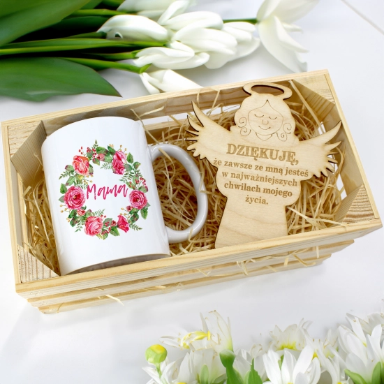 KUBEK 330ml DLA MAMY W SKRZYNCE ZAWIESZKA ANIOŁEK DZIEŃ MATKI MAMA PREZENT