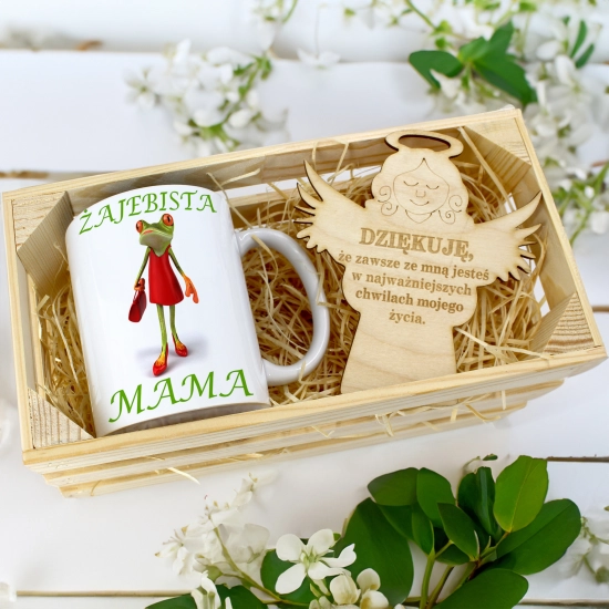 KUBEK 330ml DLA MAMY W SKRZYNCE ZAWIESZKA ANIOŁEK DZIEŃ MATKI MAMA PREZENT