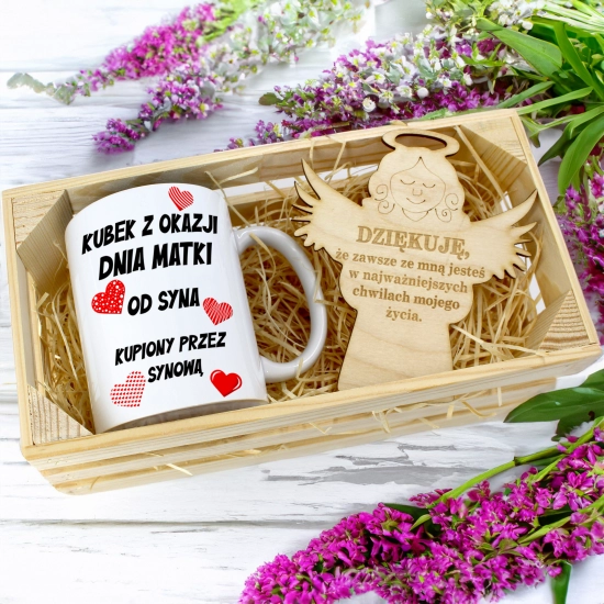 KUBEK 330ml DLA MAMY W SKRZYNCE ZAWIESZKA ANIOŁEK DZIEŃ MATKI MAMA PREZENT