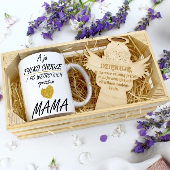 KUBEK 330ml DLA MAMY W SKRZYNCE ZAWIESZKA ANIOŁEK DZIEŃ MATKI MAMA PREZENT