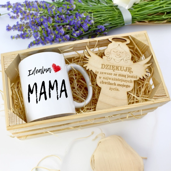 KUBEK 330ml DLA MAMY W SKRZYNCE ZAWIESZKA ANIOŁEK DZIEŃ MATKI MAMA PREZENT