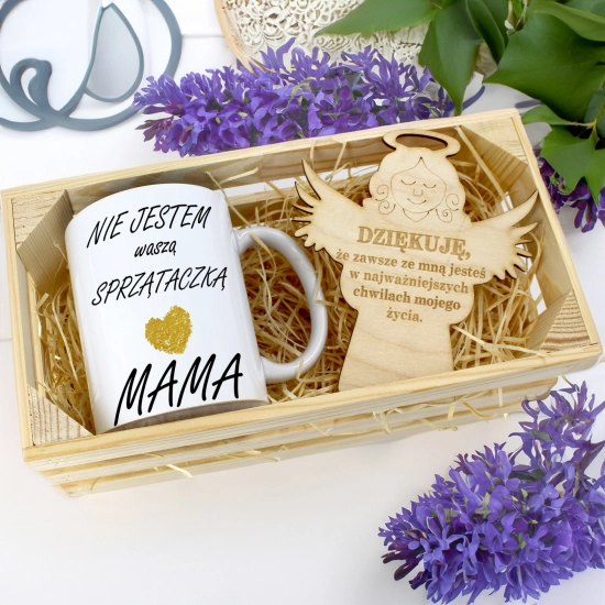 KUBEK 330ml DLA MAMY W SKRZYNCE ZAWIESZKA ANIOŁEK DZIEŃ MATKI MAMA PREZENT