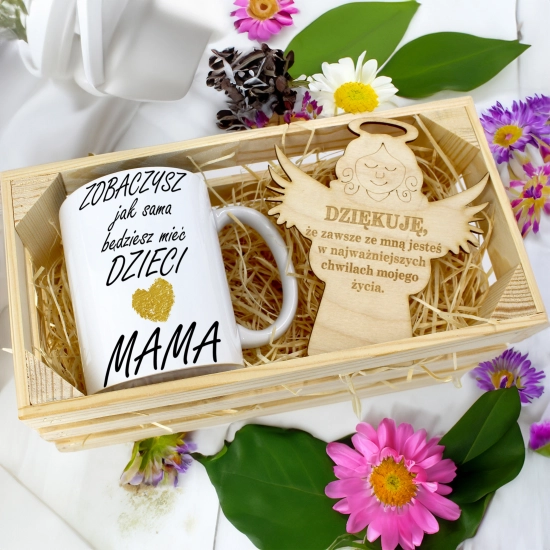 KUBEK 330ml DLA MAMY W SKRZYNCE ZAWIESZKA ANIOŁEK DZIEŃ MATKI MAMA PREZENT